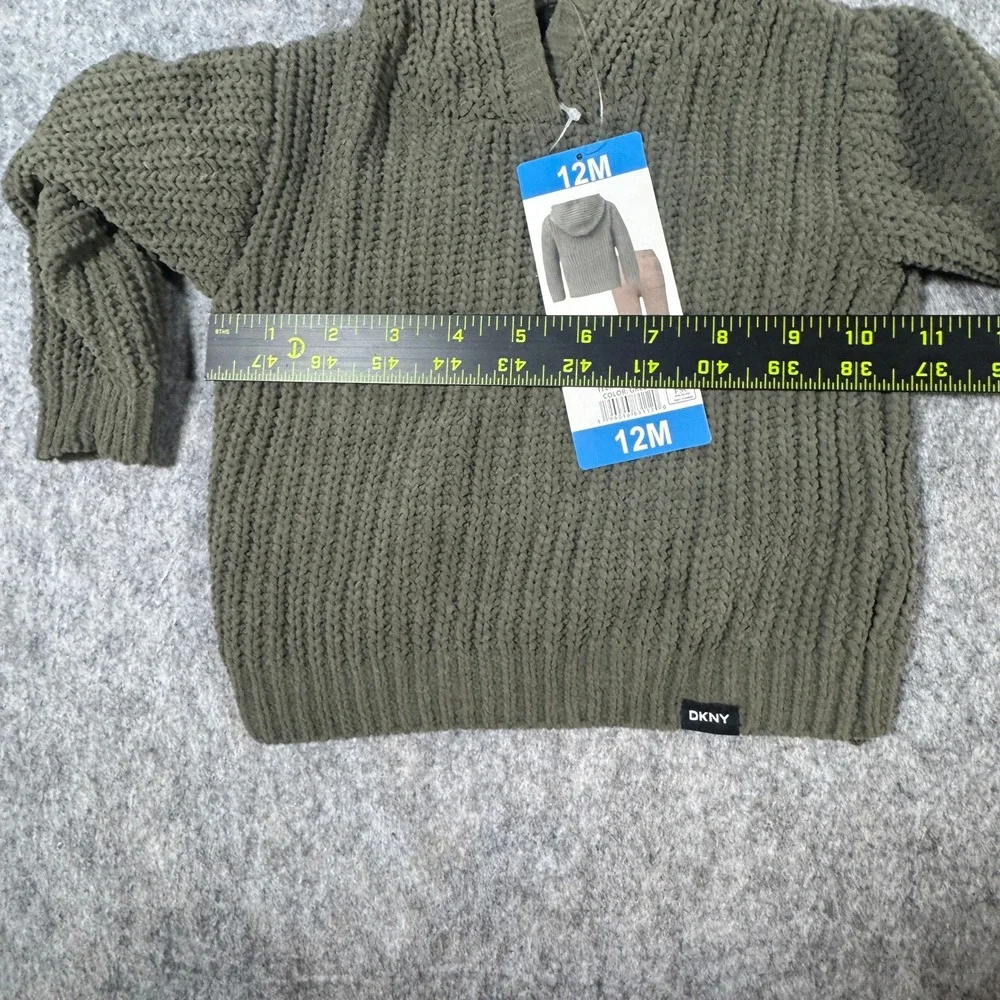 DKNY Toddler Boys 12M Olive Green Chenille Hooded Sweater and Khaki Pants Set
